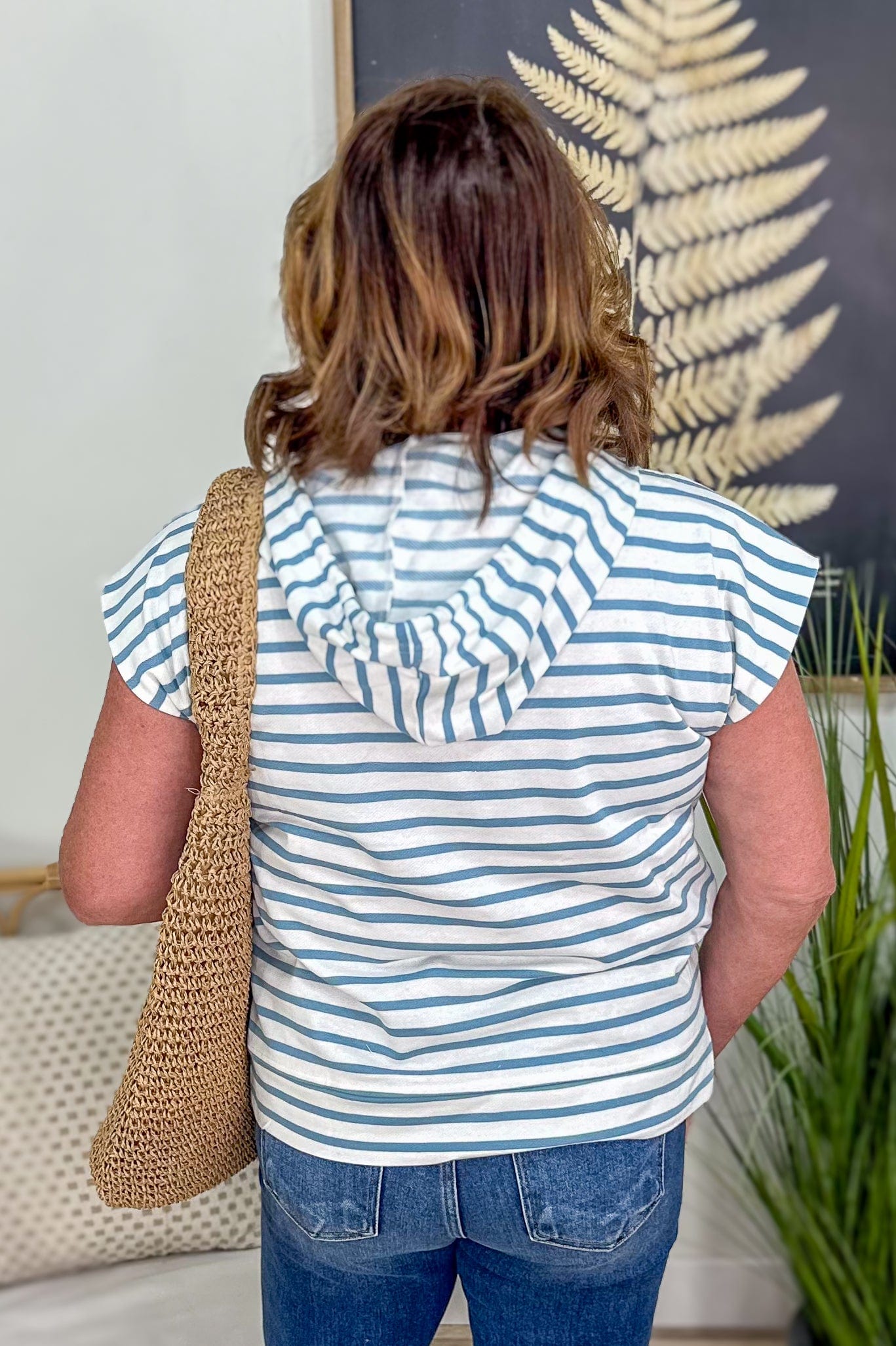 Blue Stripe Sleeveless Hoodie Top back