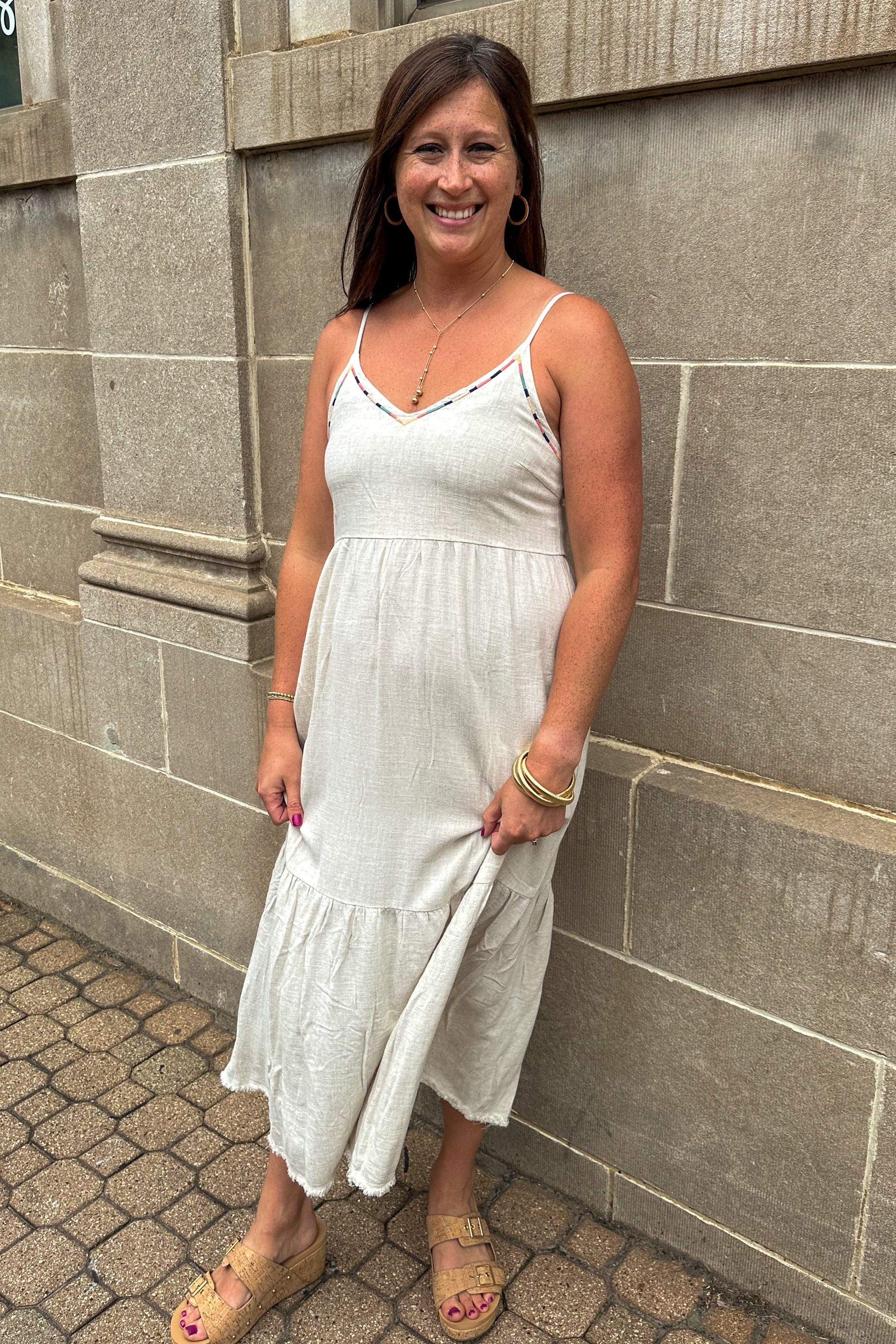 Beige Embroidery Cami Dress