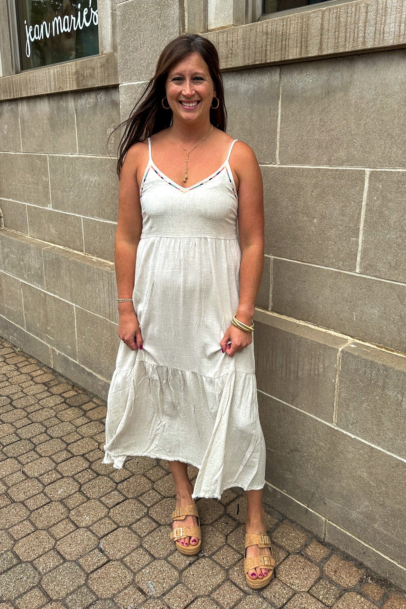 Beige Embroidery Cami Dress