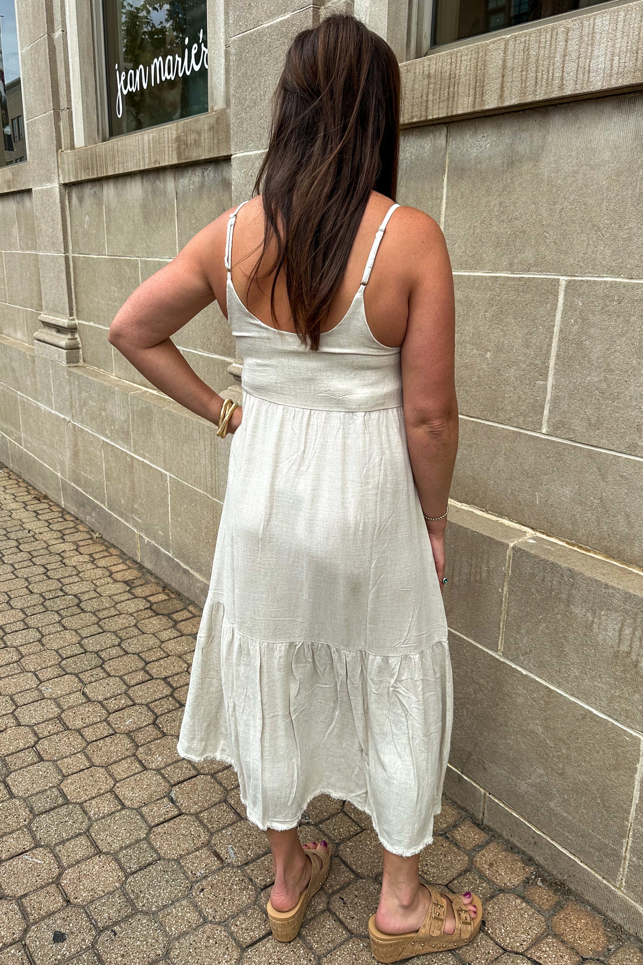 Beige Embroidery Cami Dress