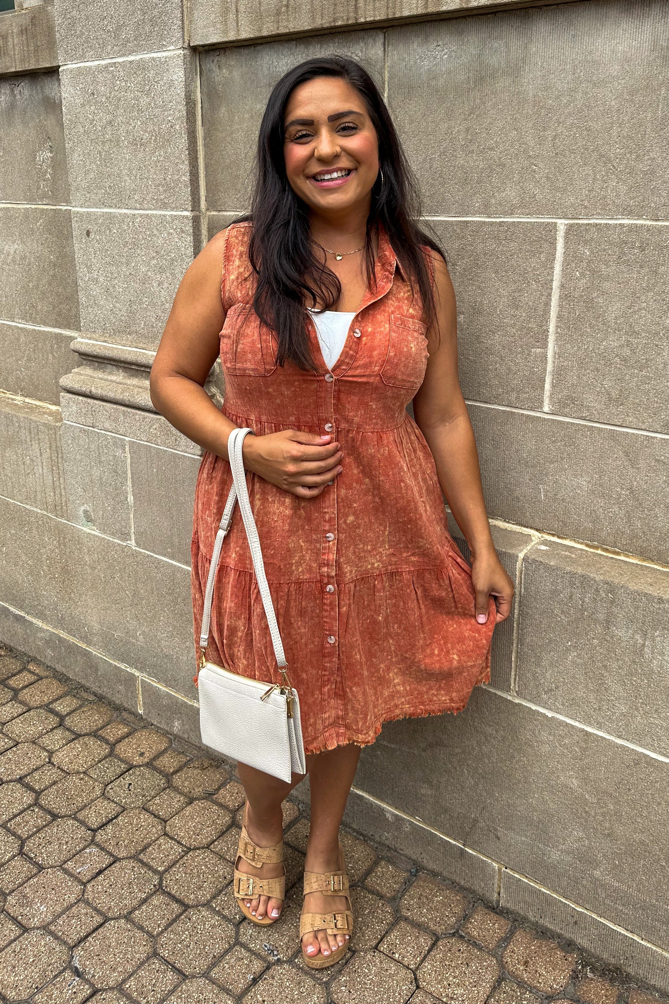 Tangerine Tiered Shirt Dress