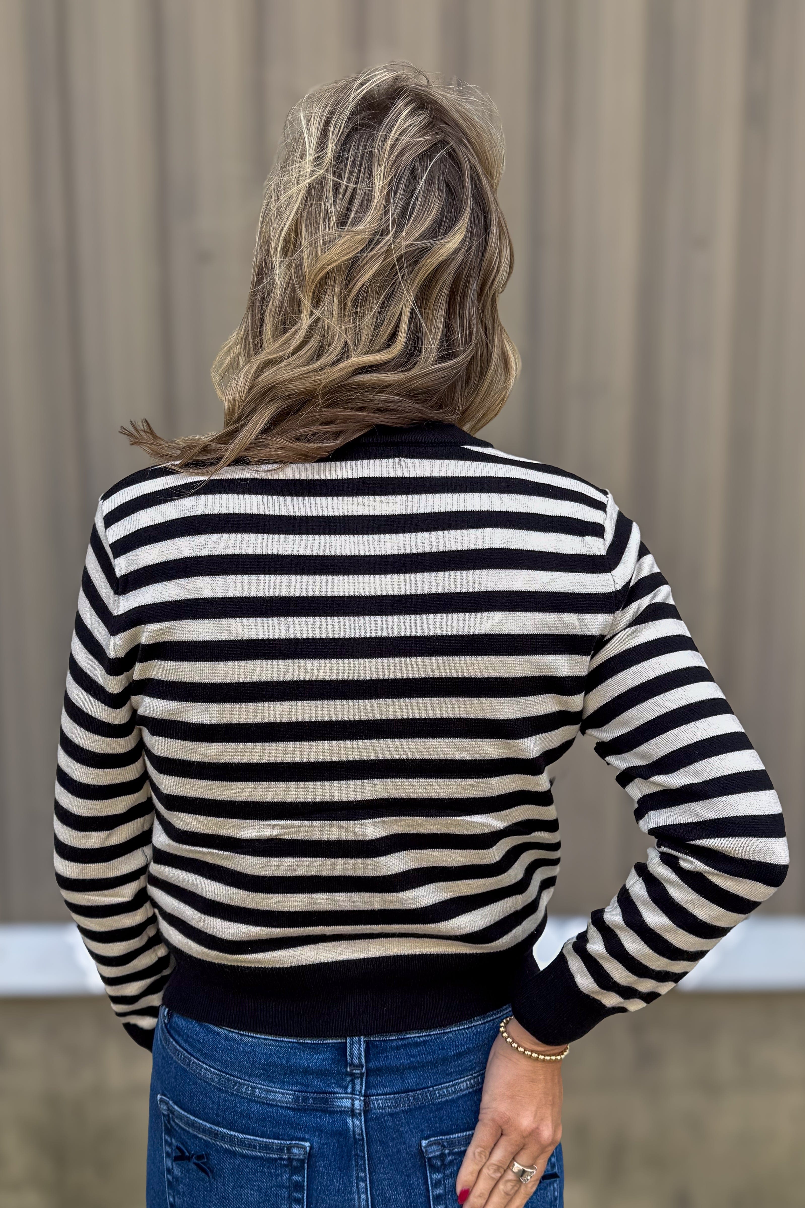 Black & Cream Stripe Button Cardigan back