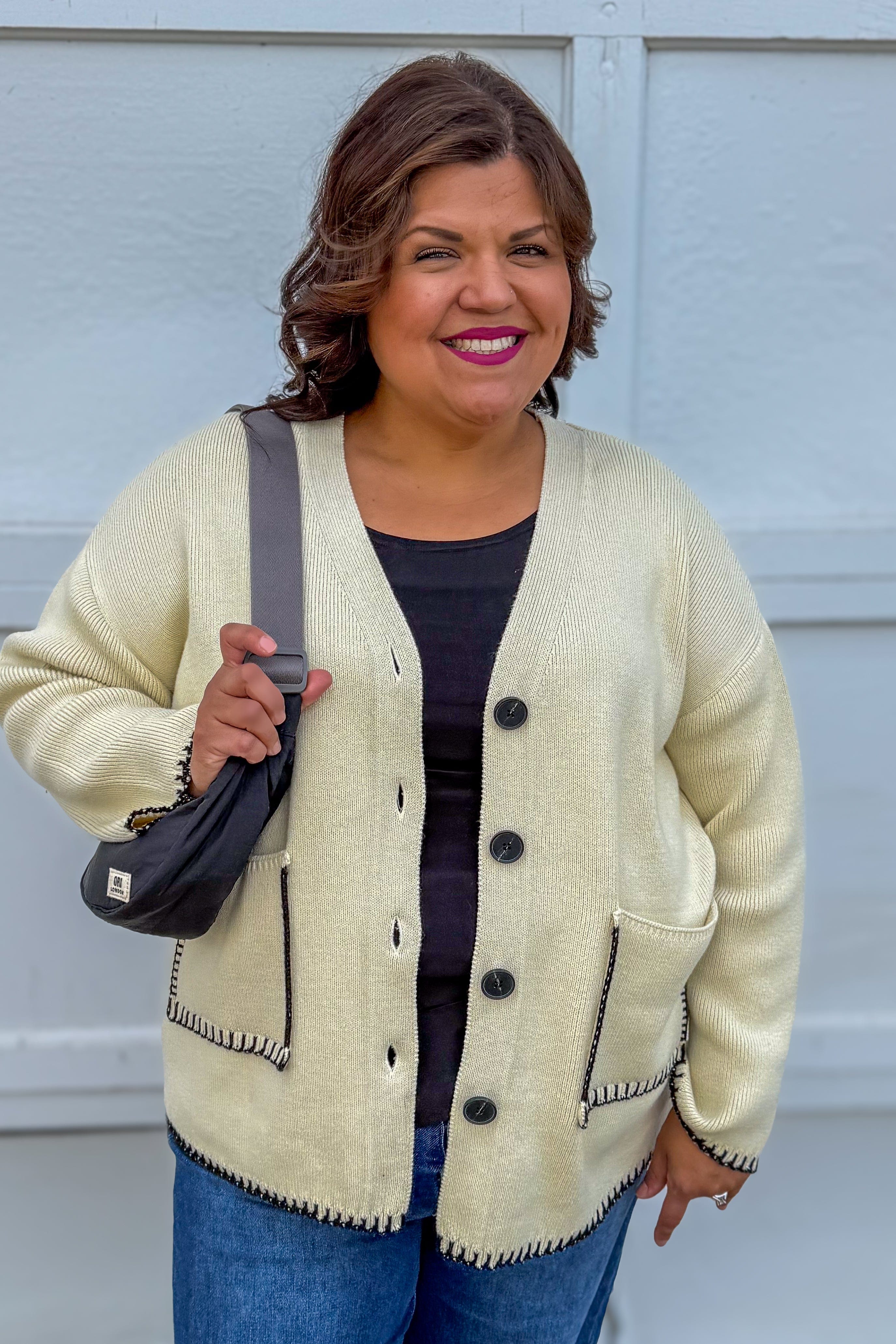 Beige Trim Pocket Detailed Cardigan