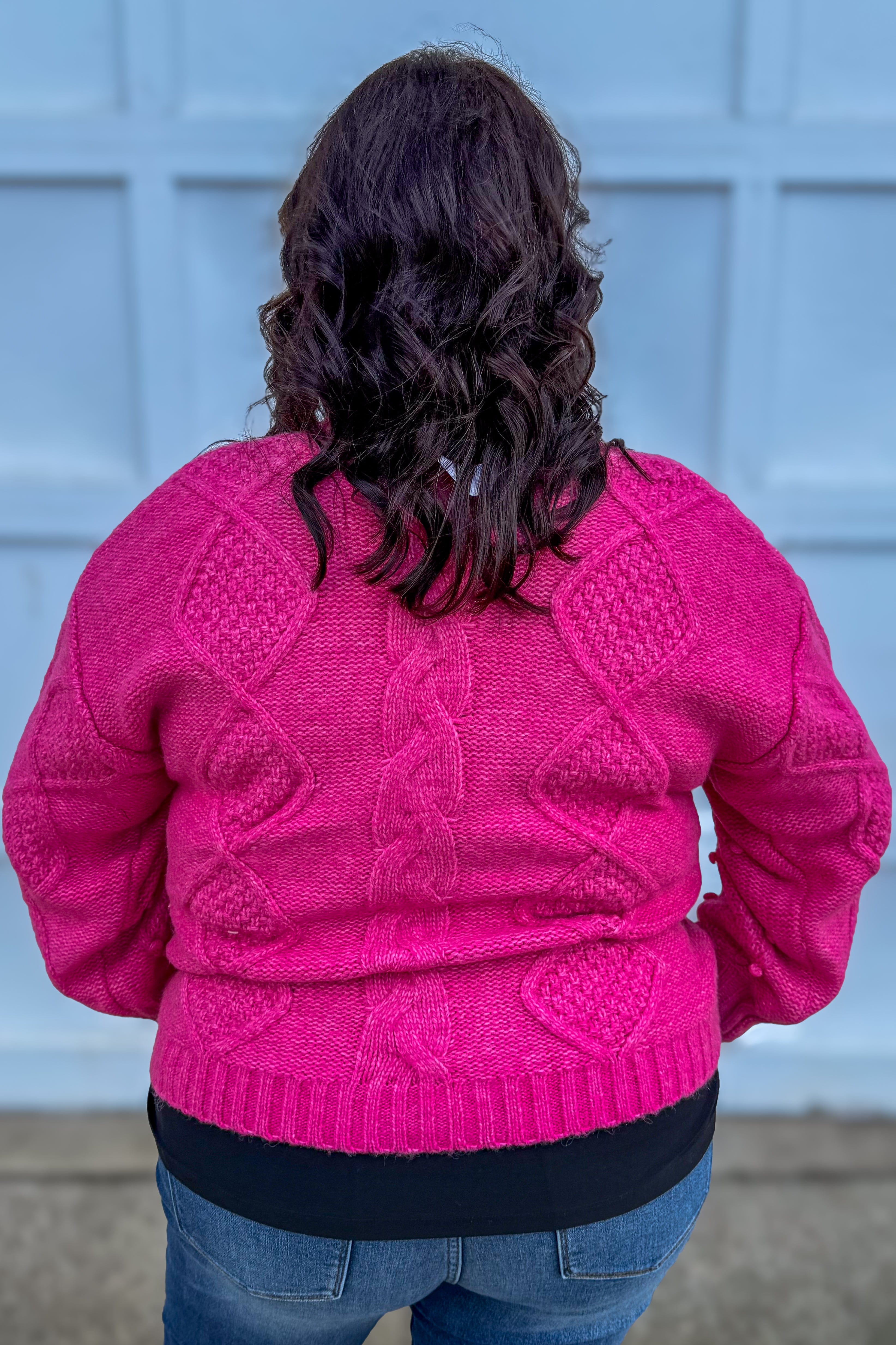 Hot Pink Button Up Knit Sweater back