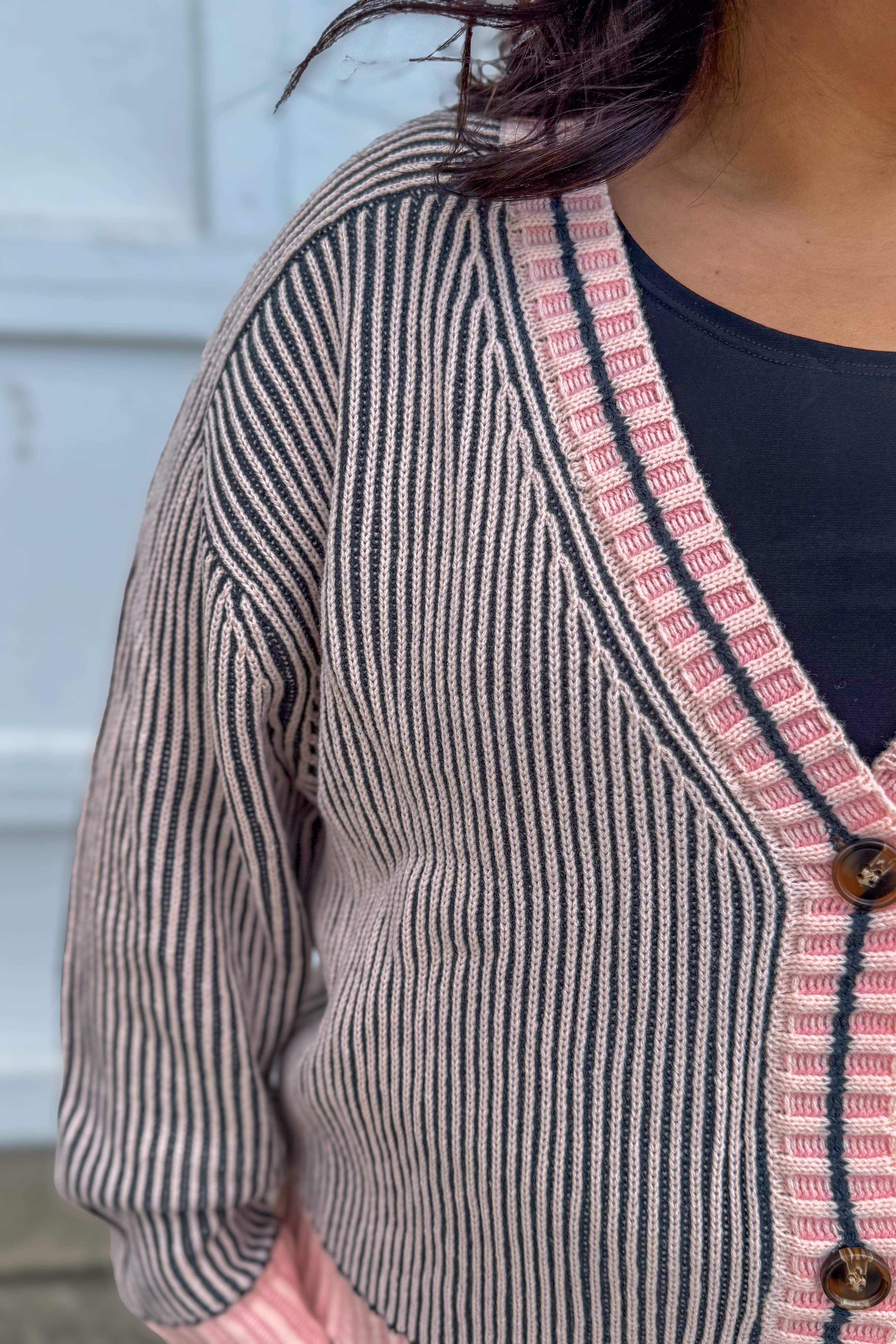 Peach Mix Ribbed Colorblock Cardigan details