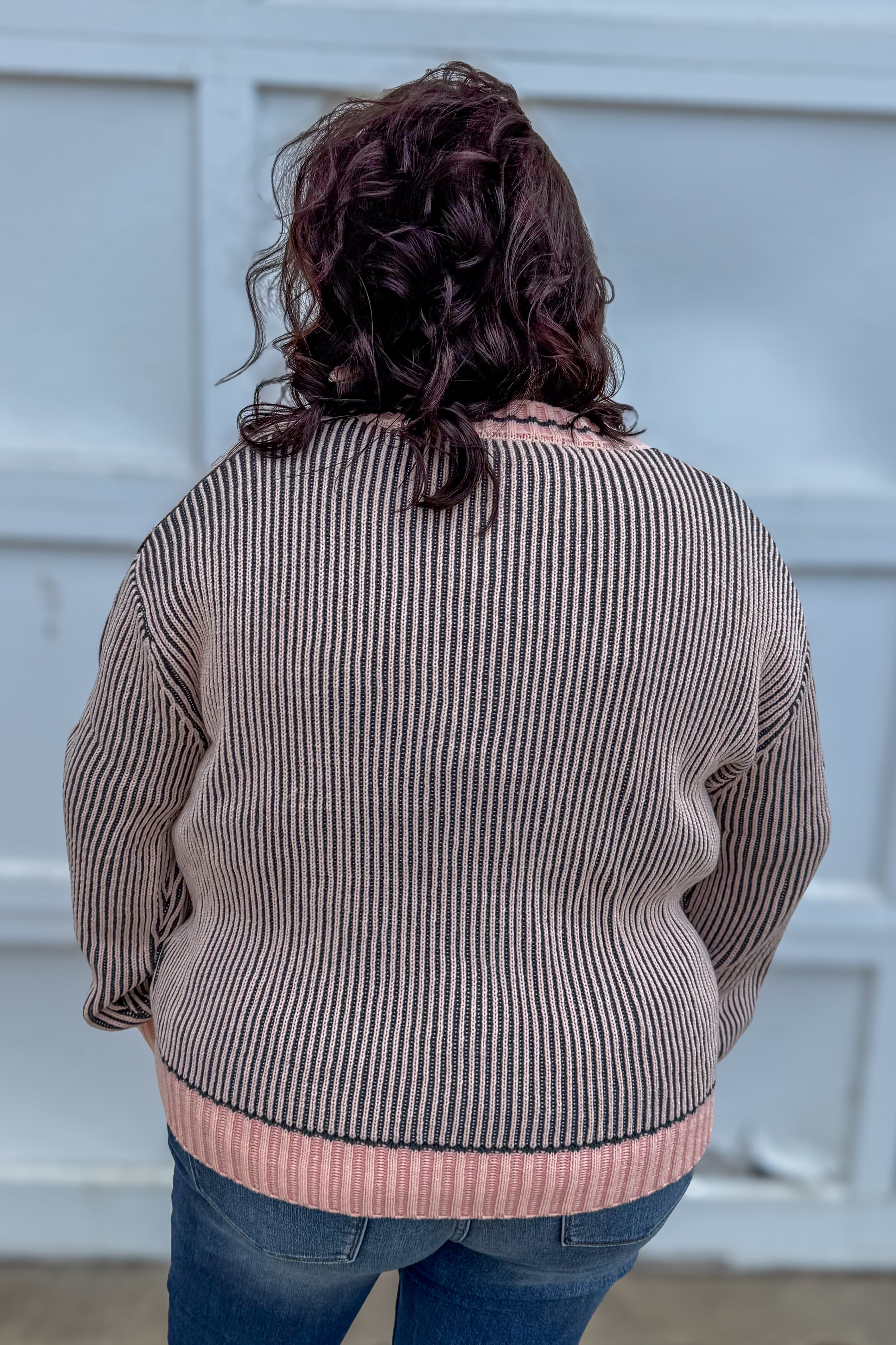 Peach Mix Ribbed Colorblock Cardigan back
