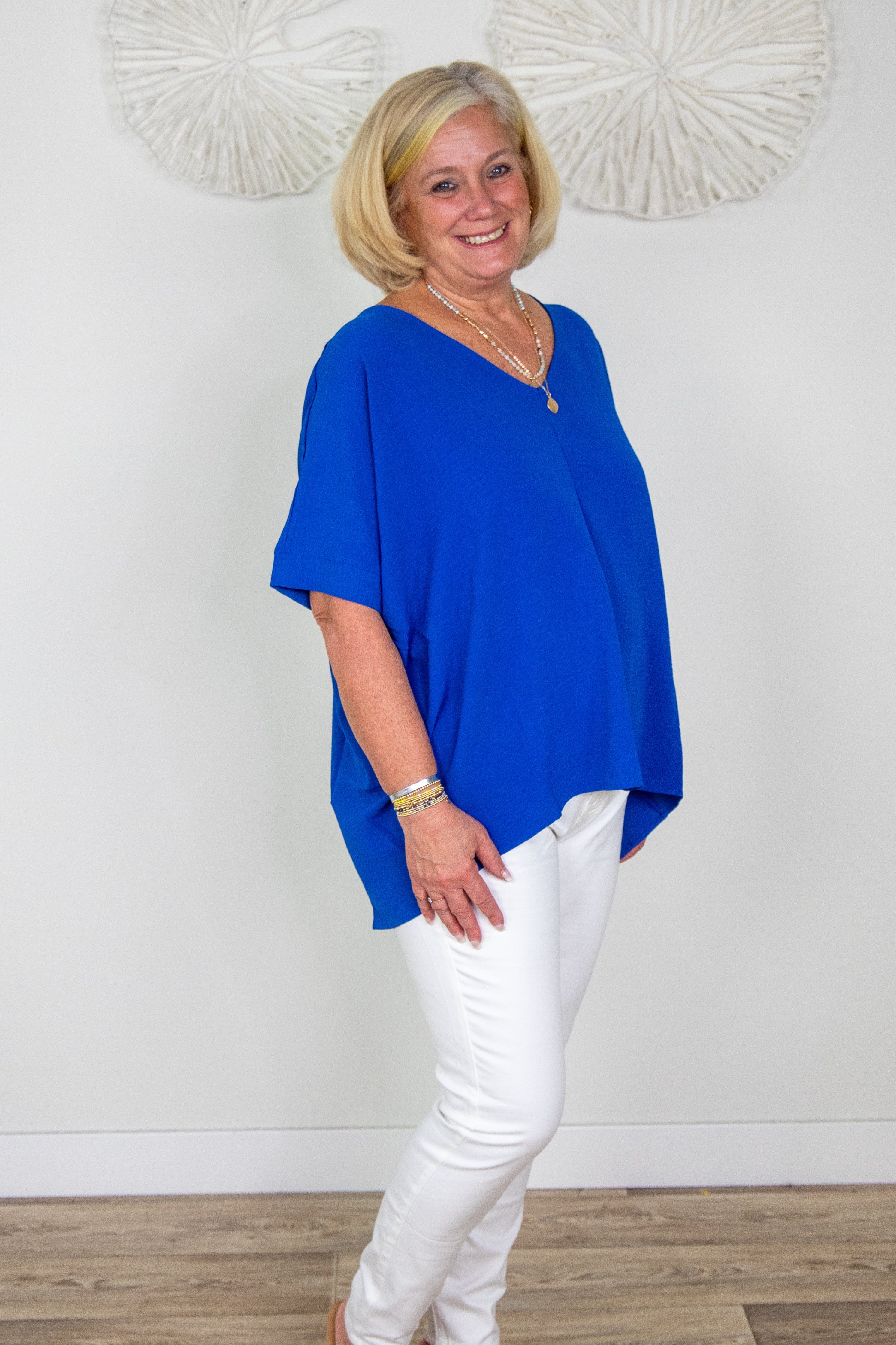 Ocean Blue Breezy Blouse, styled
