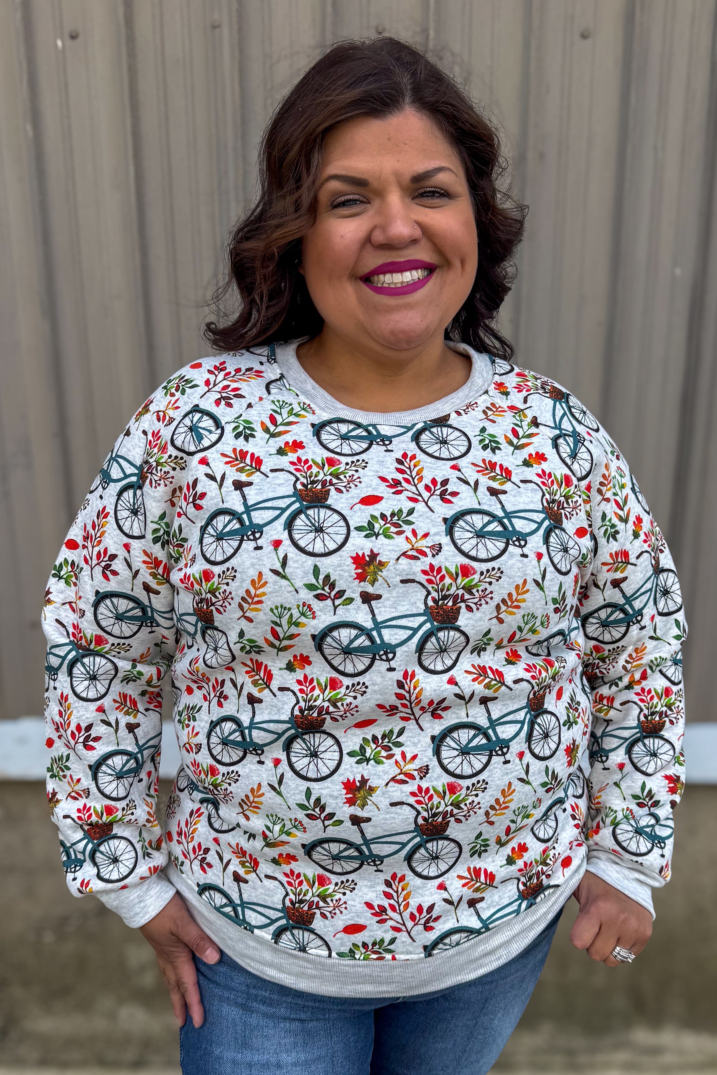 Light Grey Bicycle Print Pullover Top