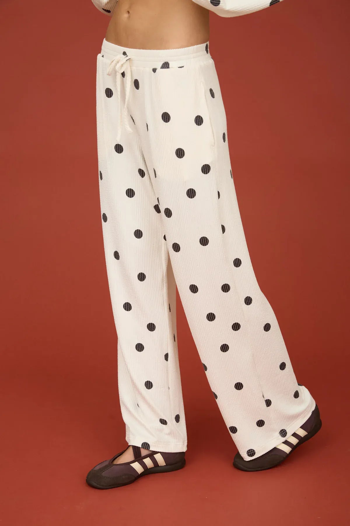 Ivory Polka Dot Wide Leg Pants