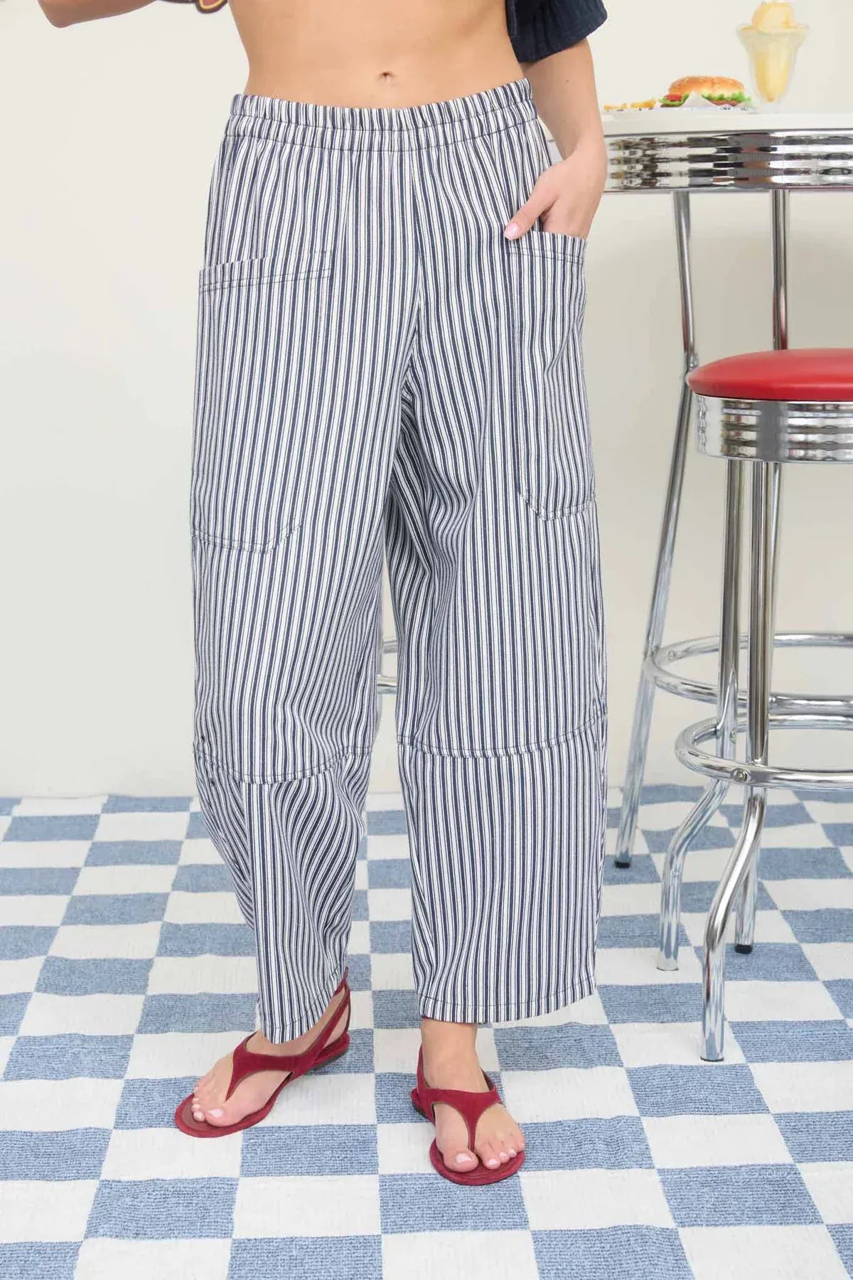 Navy Stripe Pocket Detail Wide Leg Pant