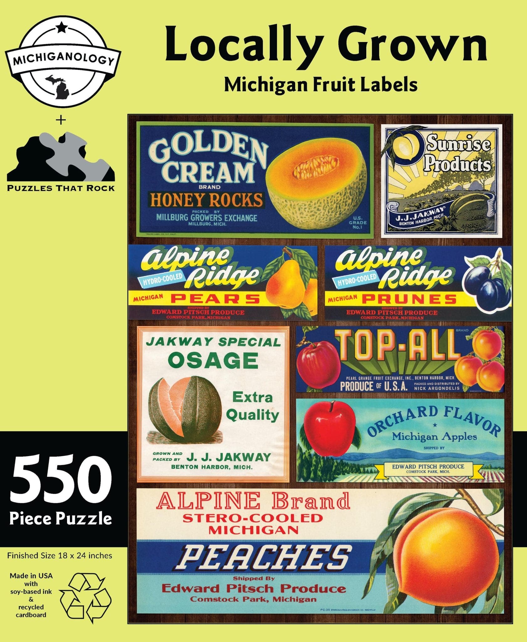 Locally Grown Michigan Fruit Labels 550pc Puzzle