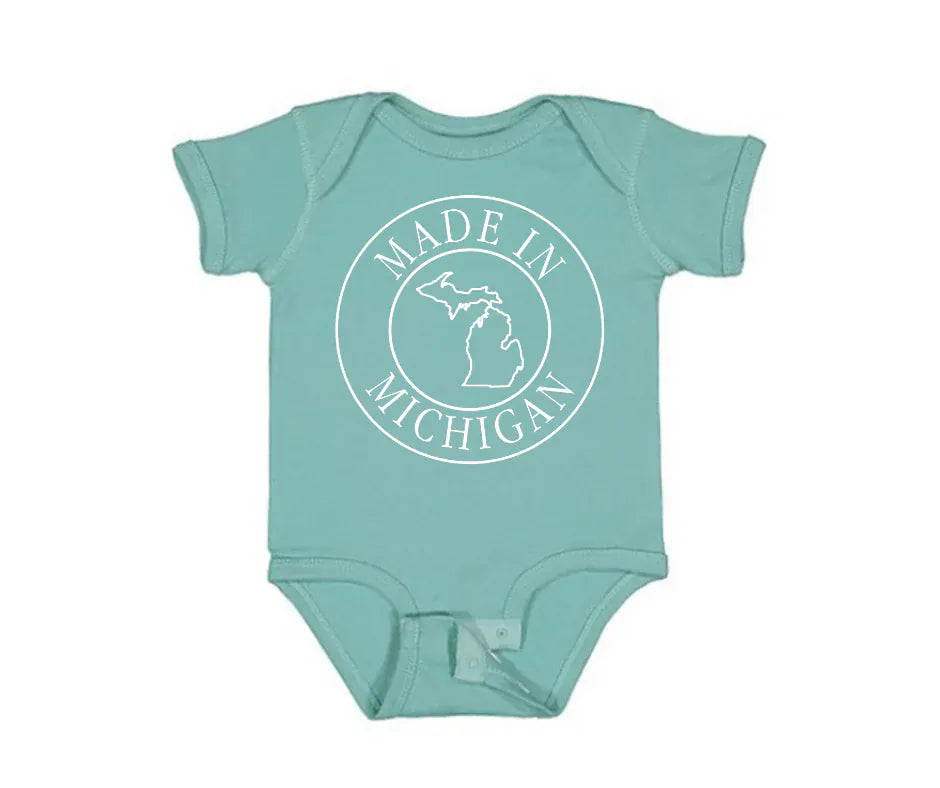 Teal Made in Michigan Onesie