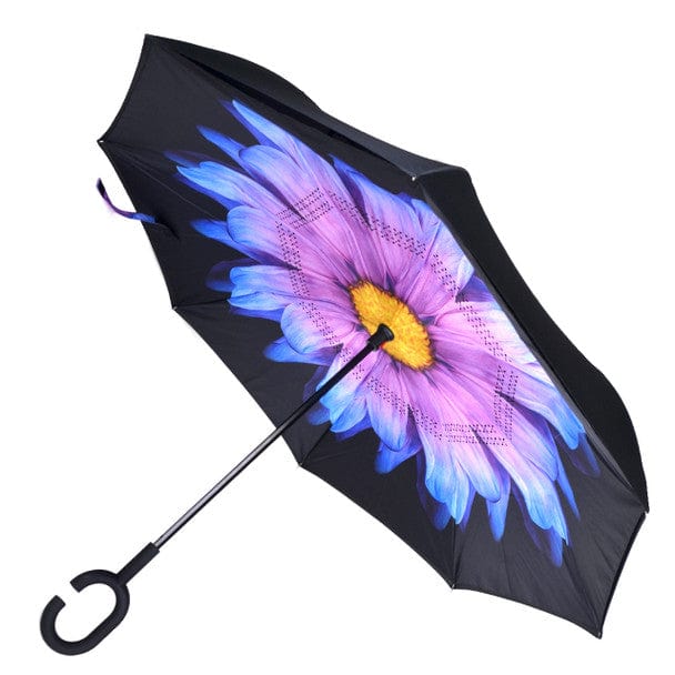Purple & Blue Flower Reversible Umbrella