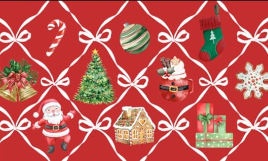 2pc Christmas Motif Bows Chenille Rug Set