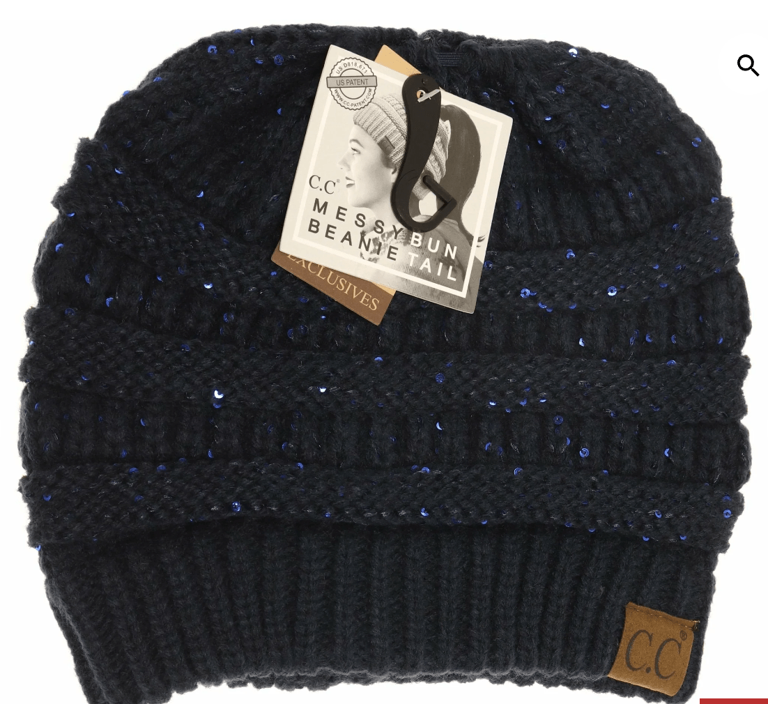 Sequin Knitted Beanie - Navy