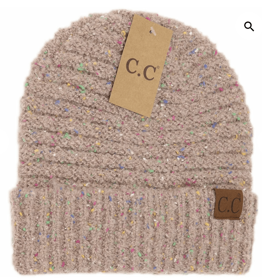 Confetti Boucle Yarn Cuff Beanie - Taupe