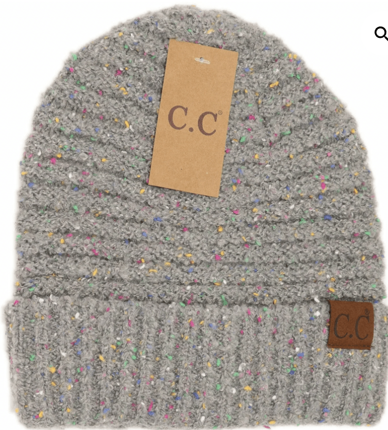 Confetti Boucle Yarn Cuff Beanie - Natural Grey
