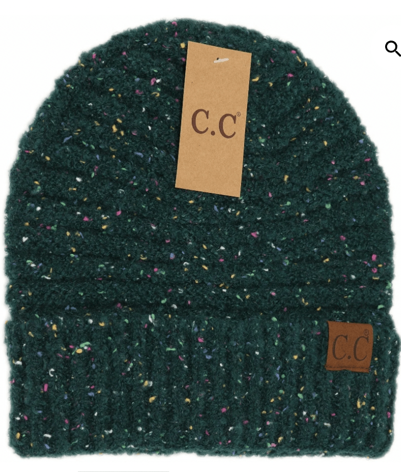 Confetti Boucle Yarn Cuff Beanie - Deep Pine