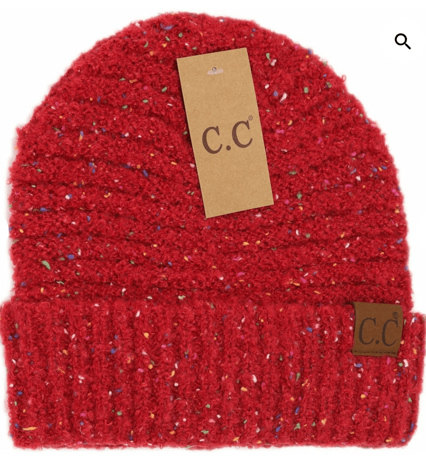 Confetti Boucle Yarn Cuff Beanie - Chili Pepper