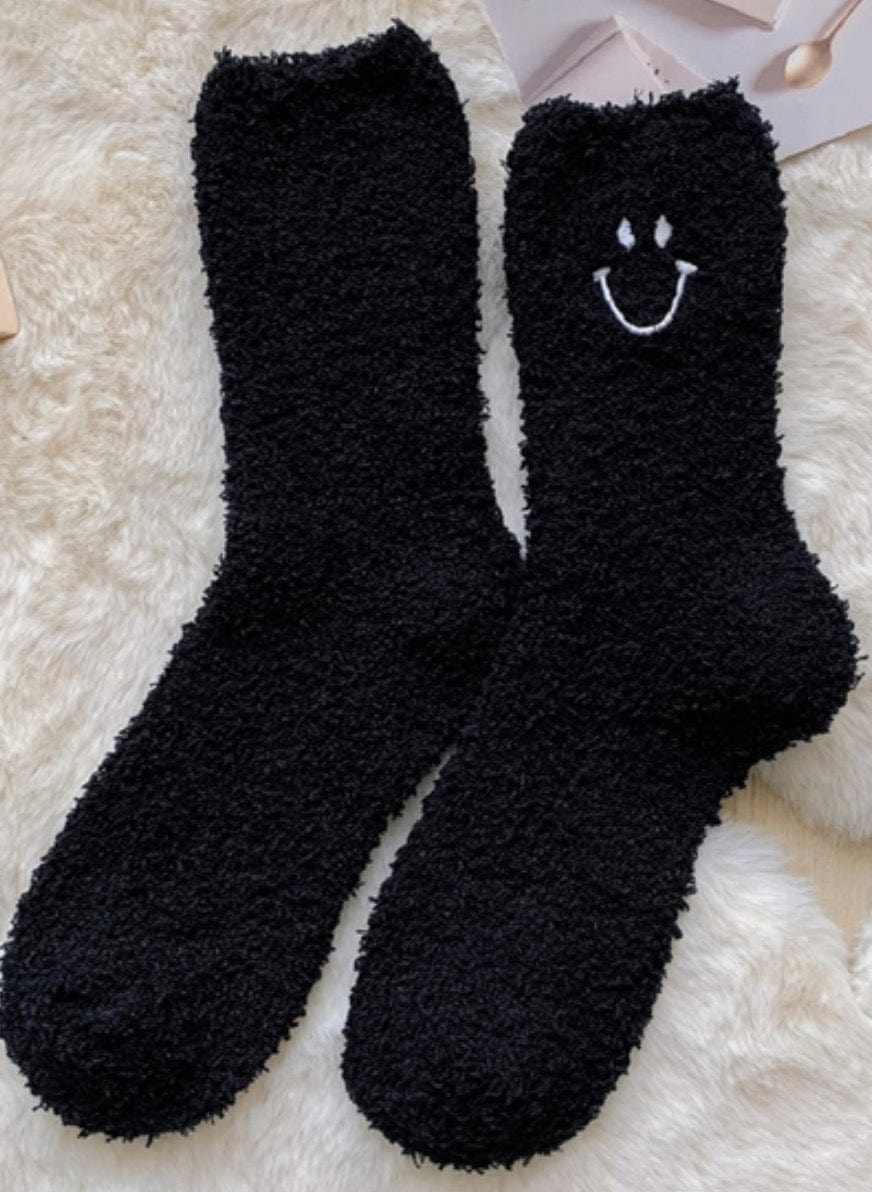 Black Smiley Face Fuzzy Socks