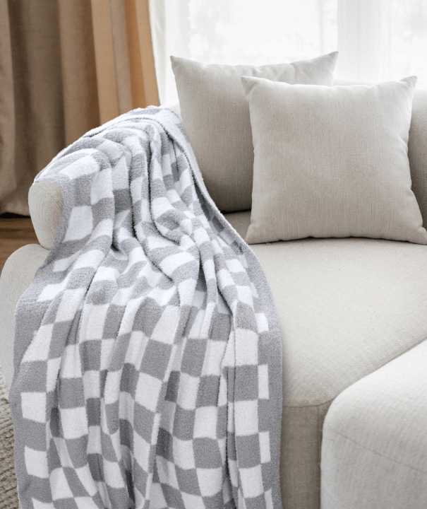 Checker Feather Knit Throw 50x60" - Grey