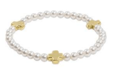 Extends Signature Cross Pearl Pattern 4mm Bead Bracelet - Gold