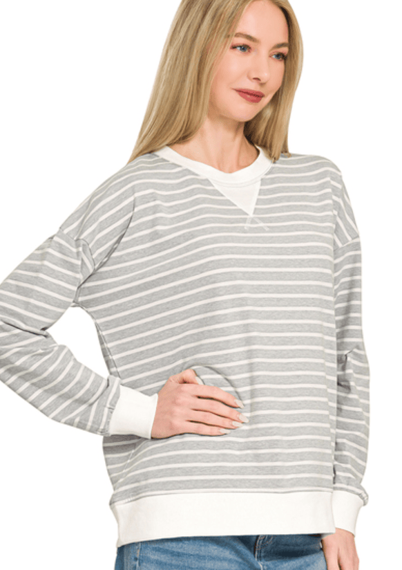 Heather Grey Striped Pullover