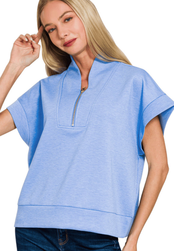 Cornflower Blue High Neck Zip Top