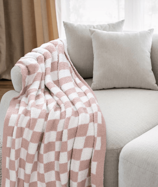 Checker Feather Knit Throw 50x60" - Blush