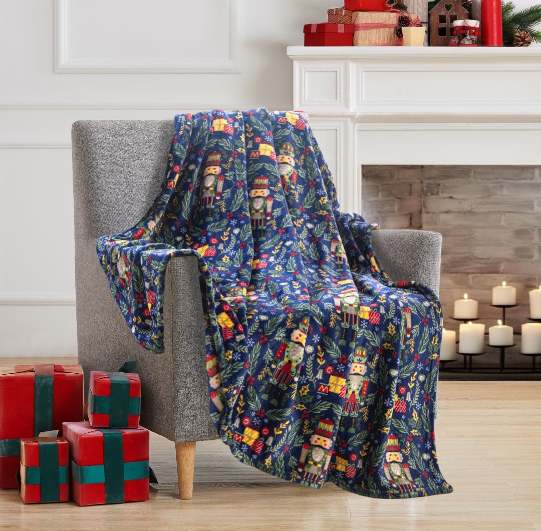 Navy Christmas Nutcracker Gift 50"x 60" Printed Throw