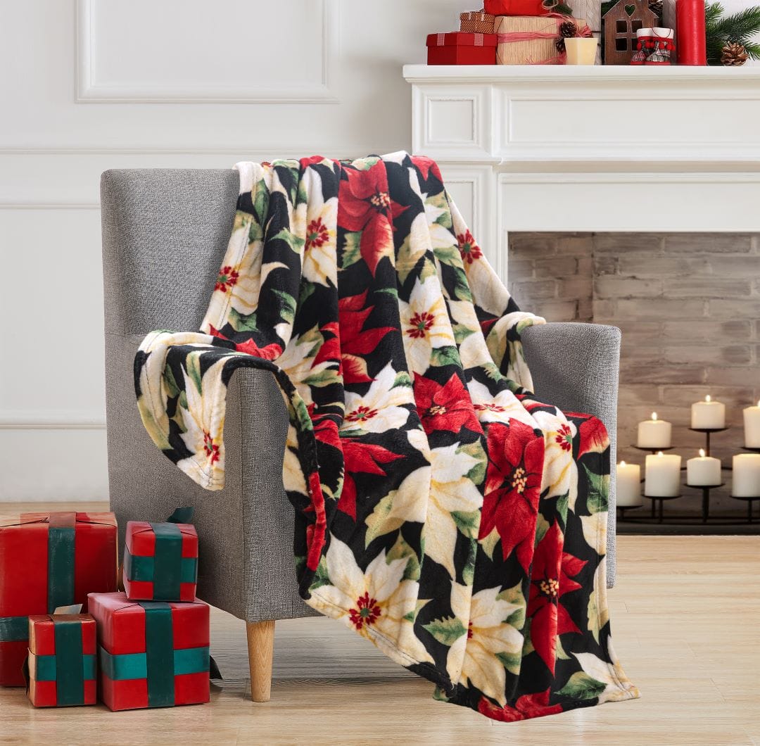 Christmas Poinsettia Greeting 50"x 60" Printed Throw