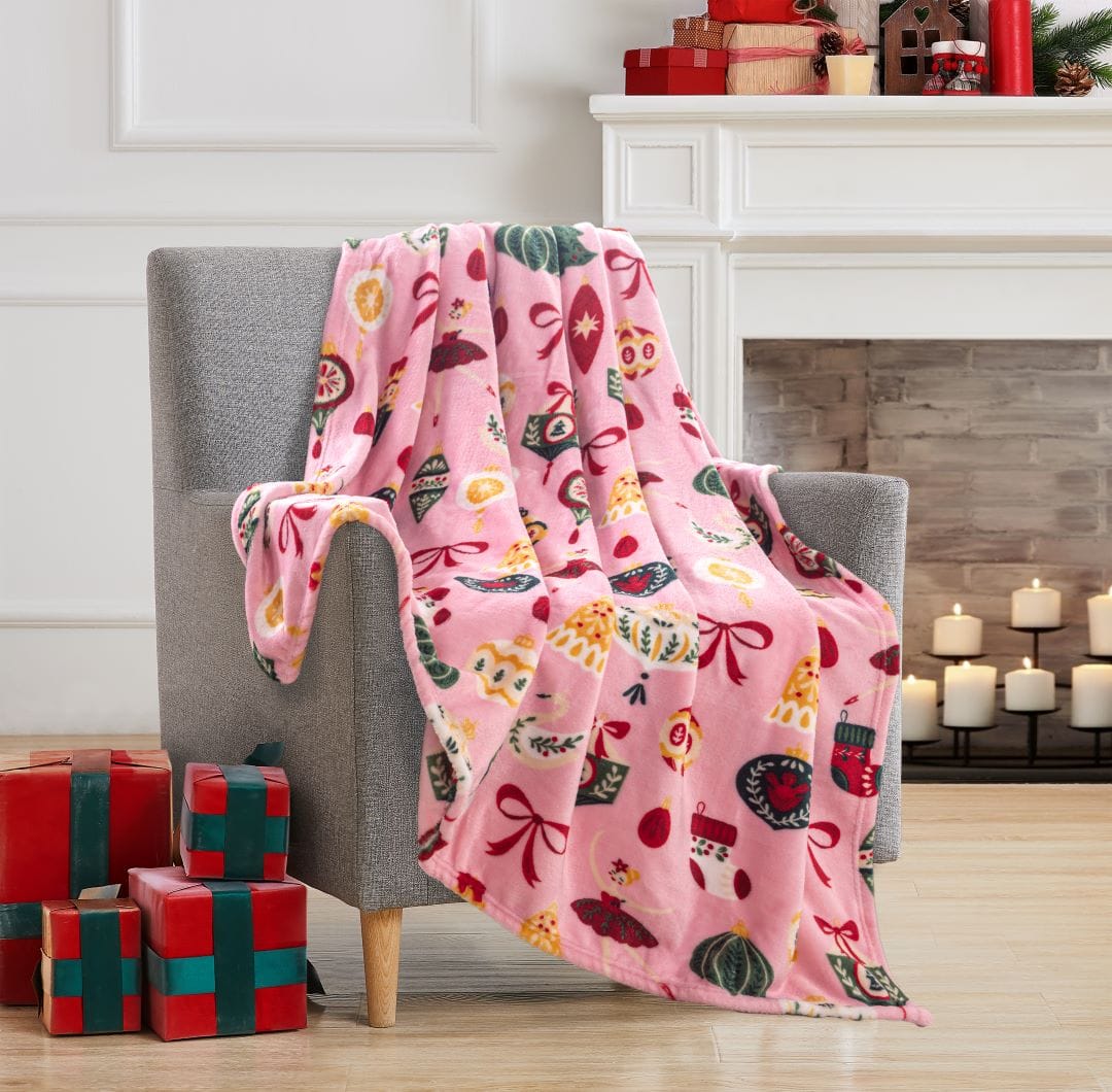Christmas Ornament Bow 50"x 60" Printed Throw