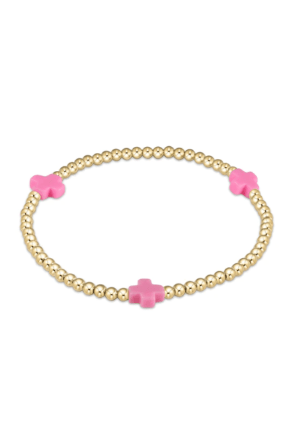 Signature Cross Gold Pattern 3mm Bead Bracelet - Bright Pink