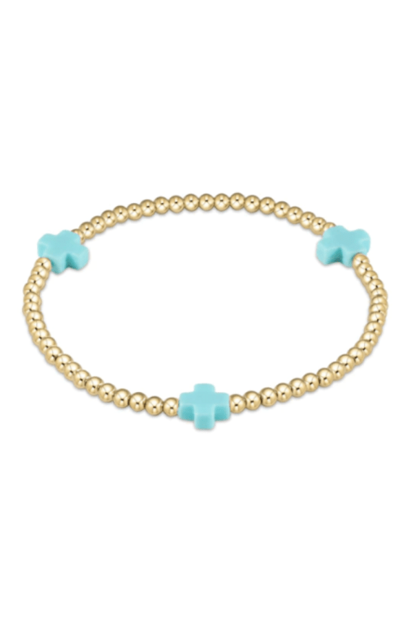 Signature Cross 3mm Gold Bracelet - Turquoise