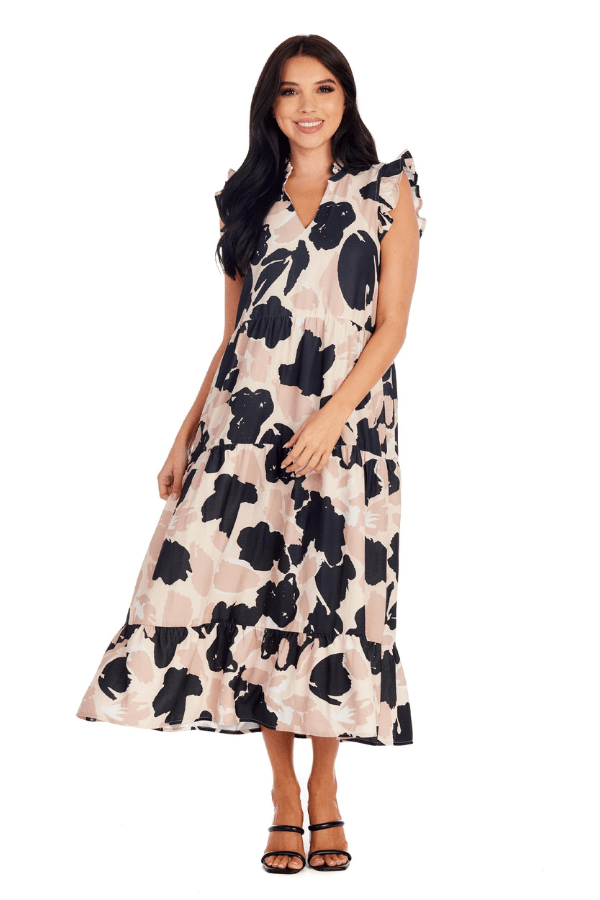 Black & Tan Abstract Adair Tiered Maxi