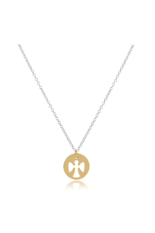 16" Necklace Mixed Metal - Guardian Angel Gold Disc