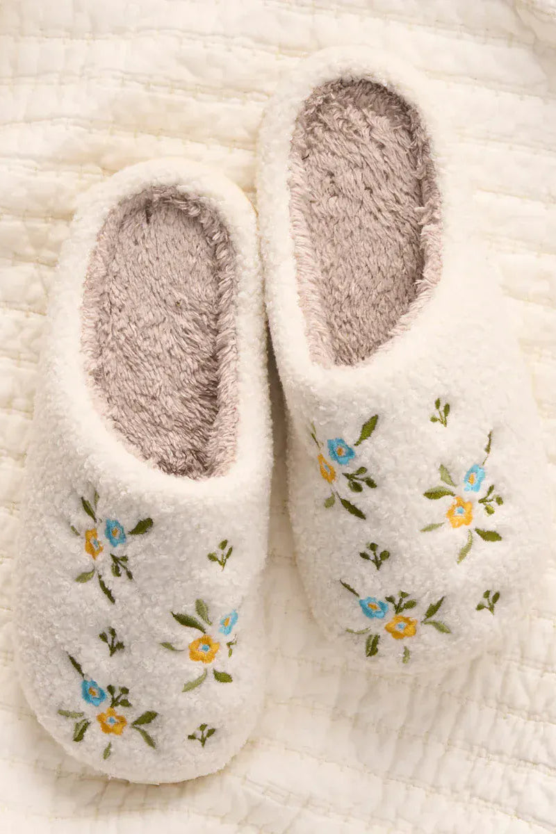Dainty Floral Blue & Yellow Fuzzy Slippers