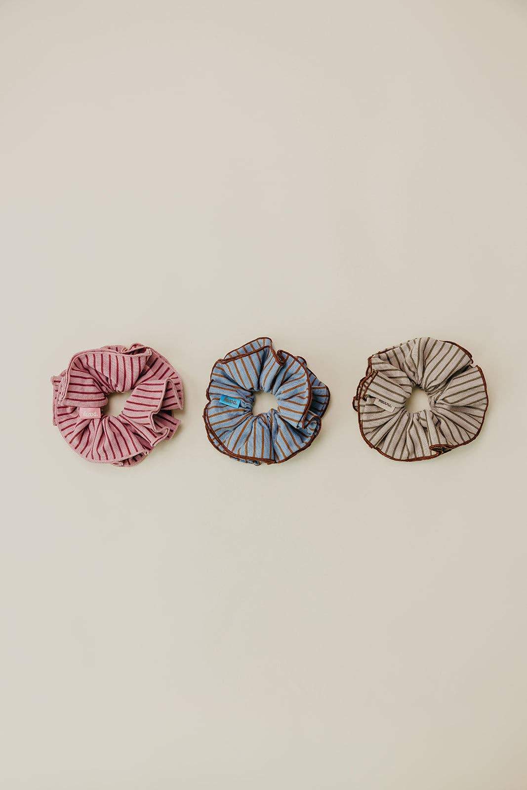 STRIPED CORSET SCRUNCHIE: BLUE AND BROWN
