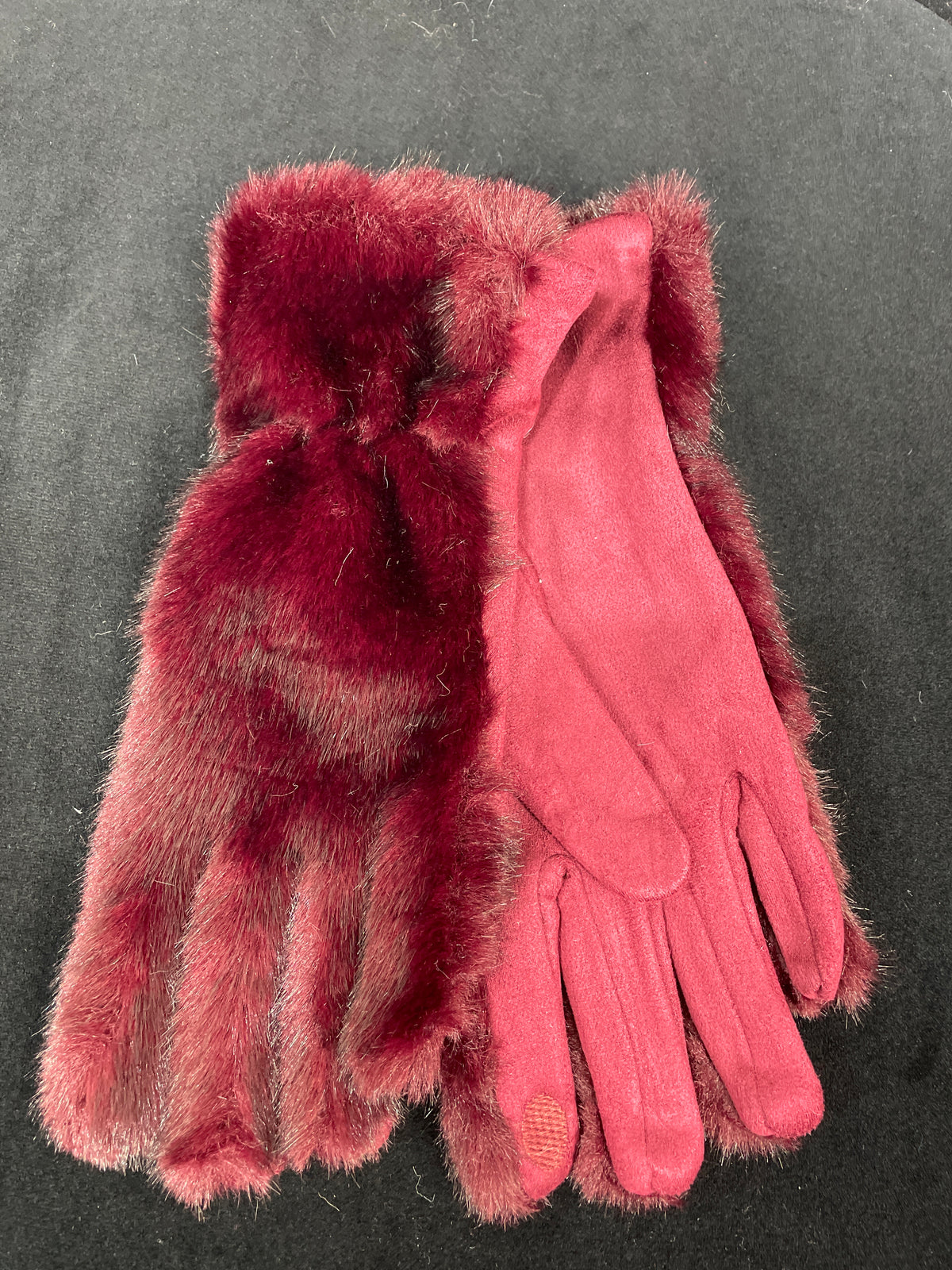 Burgundy Faux Fur Gloves