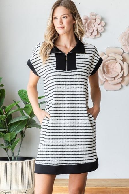 Cream & Black Jacquard Stripe Dress