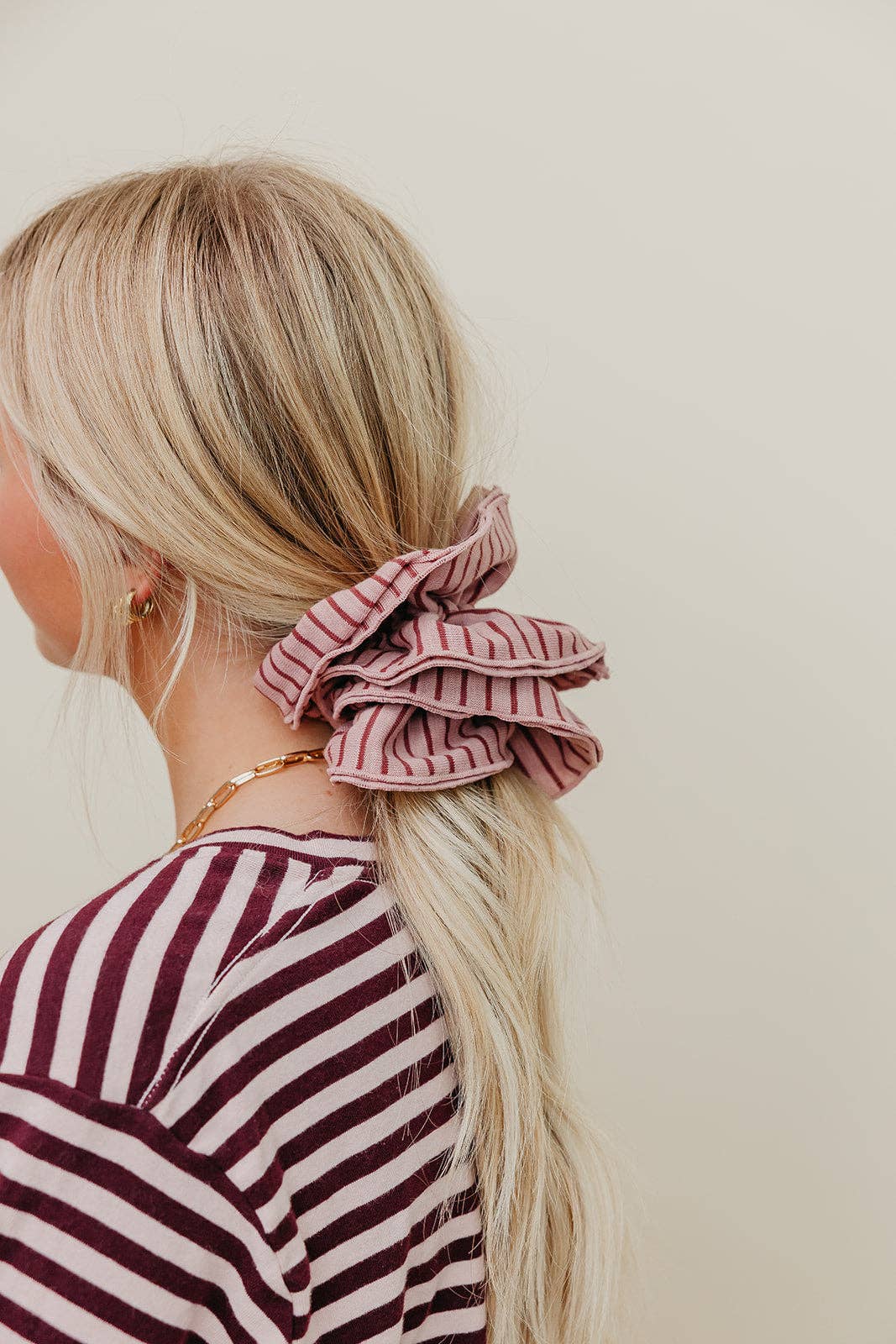 STRIPED CORSET SCRUNCHIE: BLUE AND BROWN