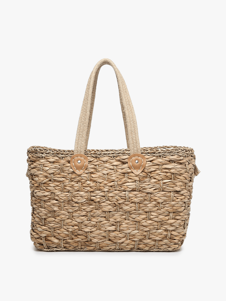 Marlee Seagrass Tote w/ Fringe & Woven Handles: Natural