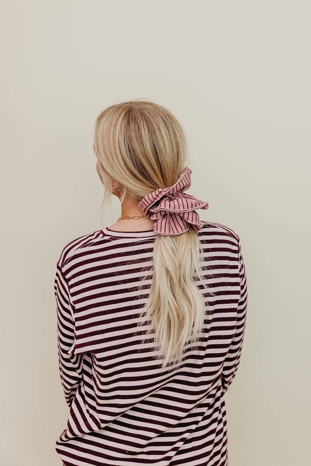 STRIPED CORSET SCRUNCHIE: BLUE AND BROWN