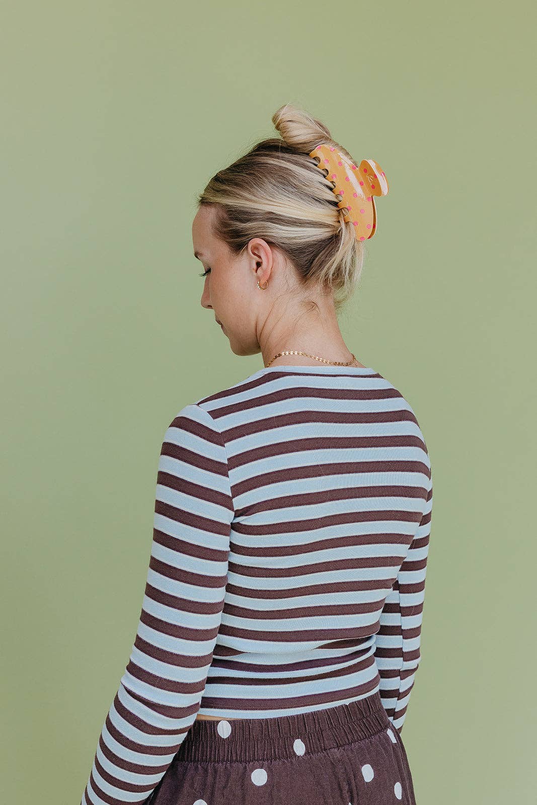POLKA DOT & STRIPED OVERSIZED CLAWS: BROWN AND CREAM STRIPED