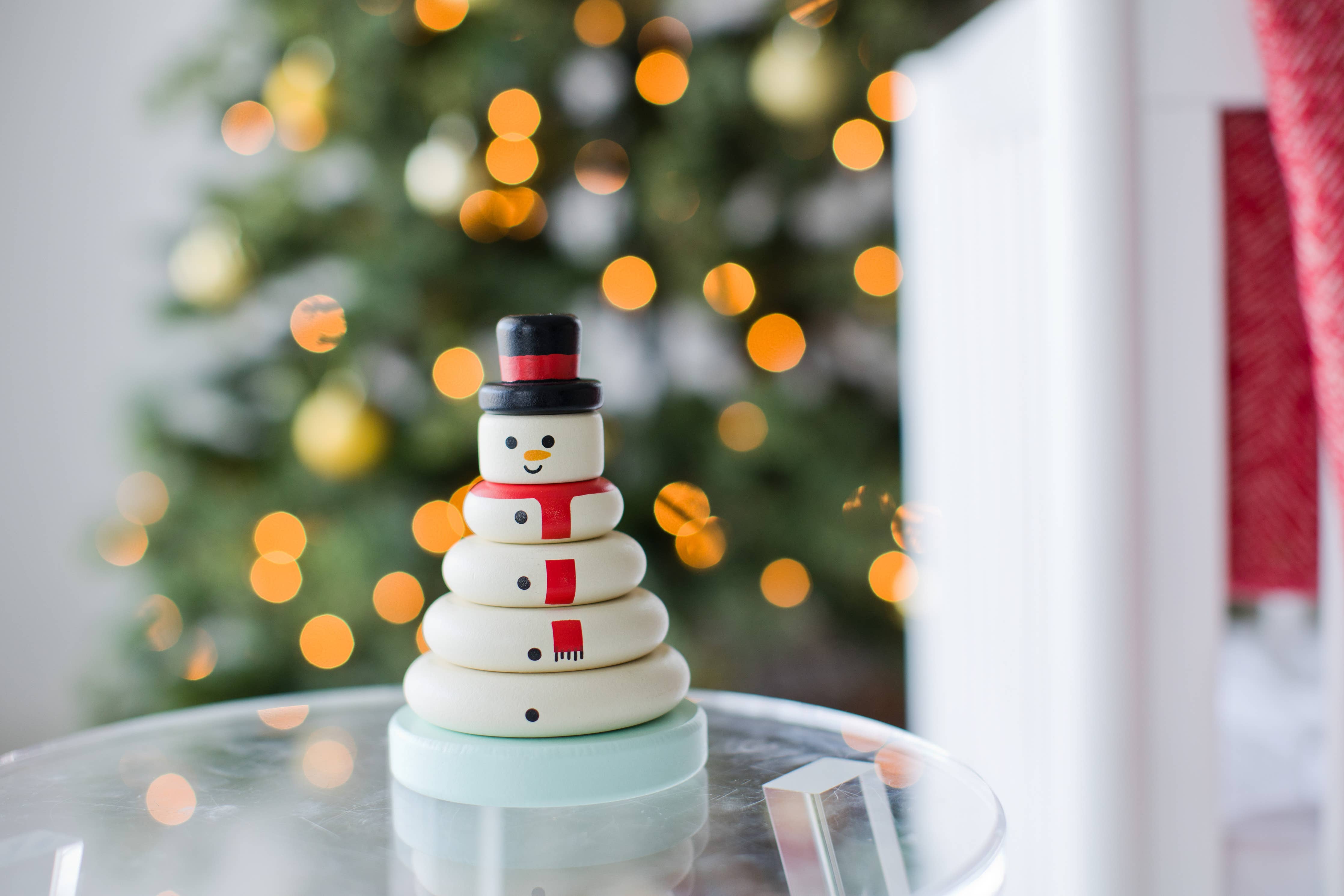 Wooden Snowman Stacking Toy Set, Holiday Baby Toddler Gift