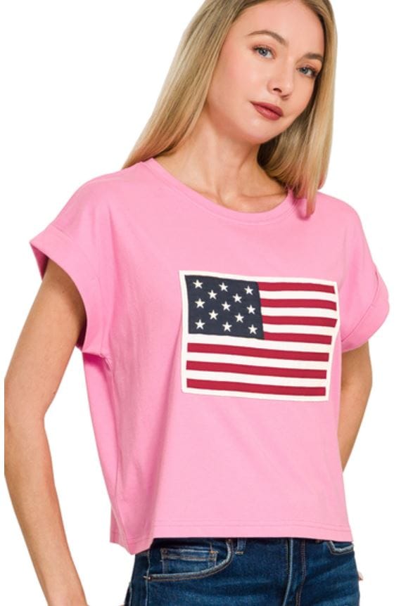 Candy Pink American Flag Tee
