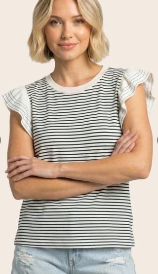 Hunter Green Stripe Flutter Sleeve Top
