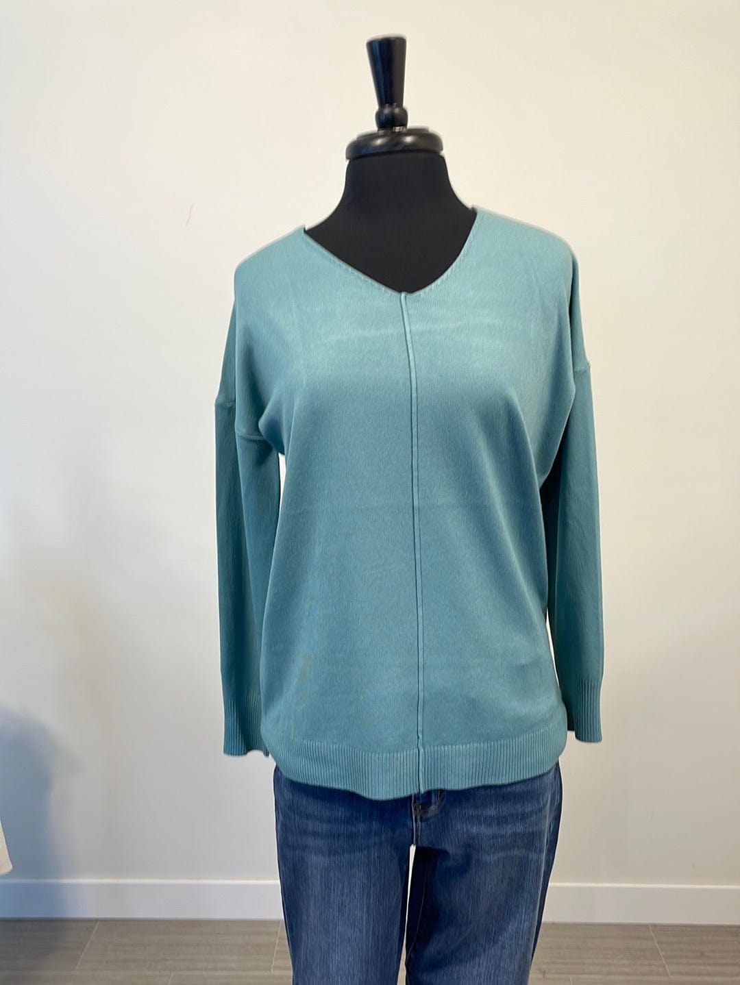 Blue Grey Center Seam Favorite Sweater