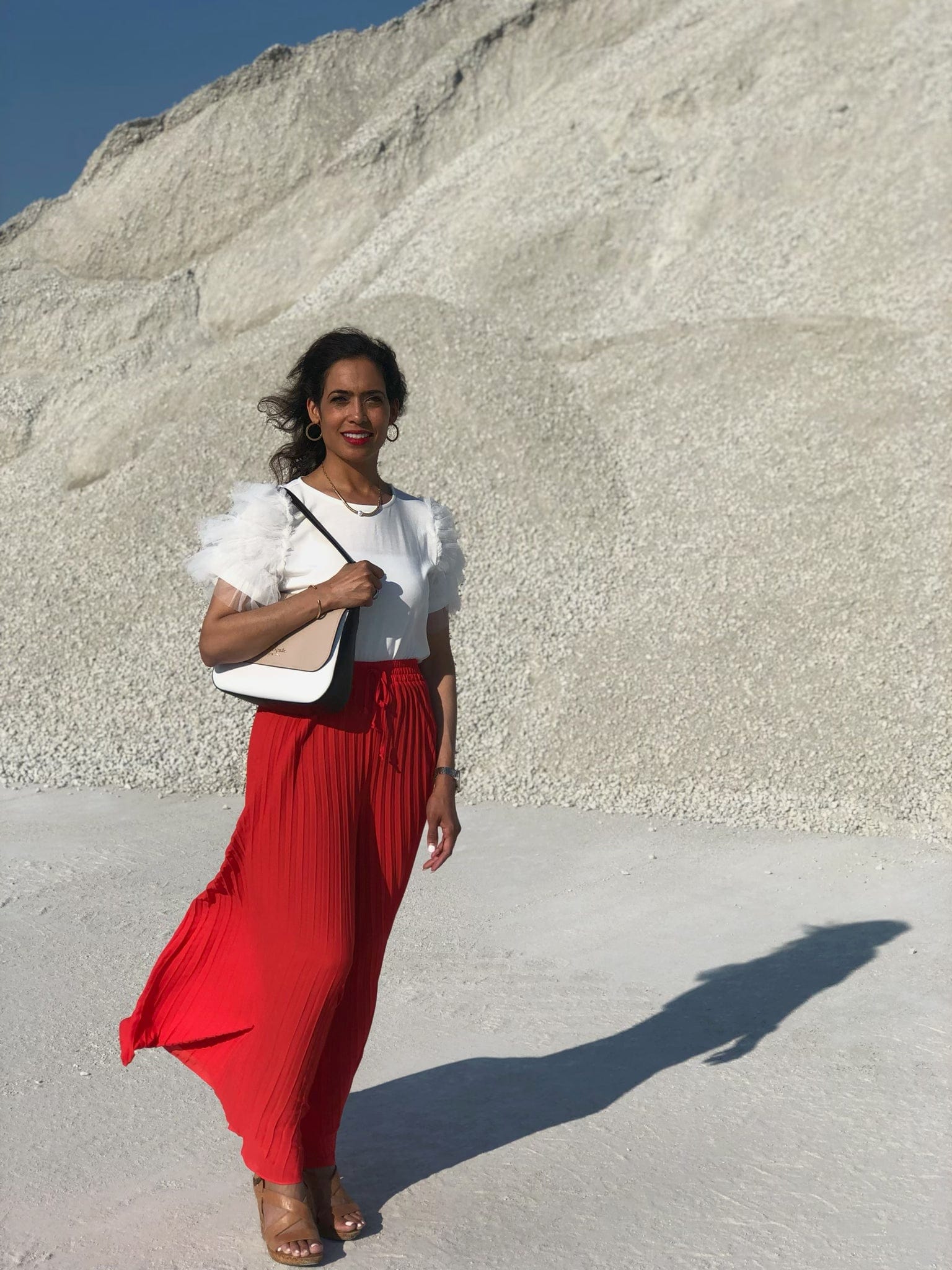 Red Pleated Wide Leg Pant