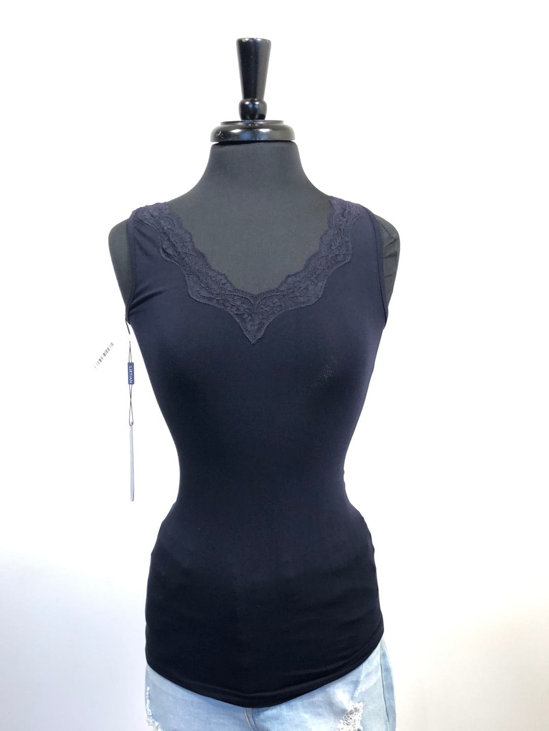 Navy Lace Trim V-Neck Tank